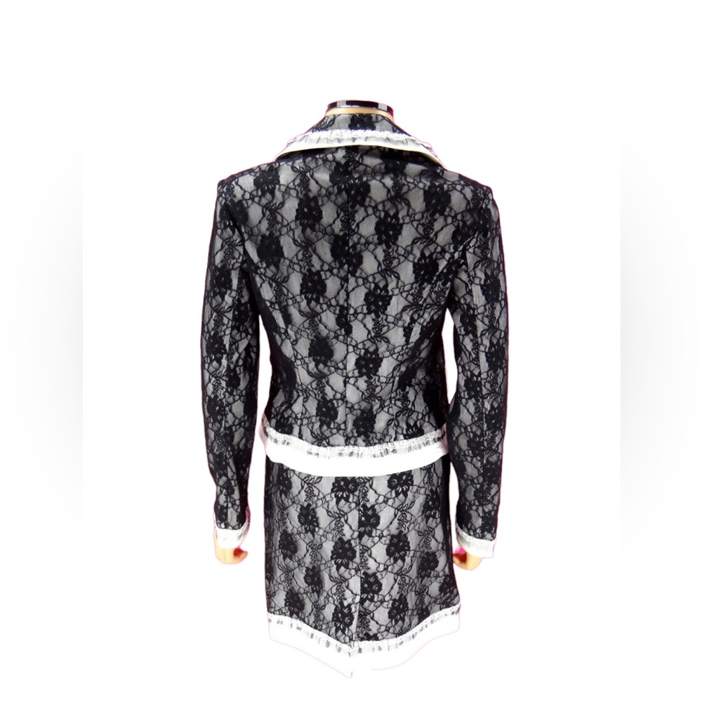 CACHE  Black White Lace Jacket Skirt Suit Size 6 - Picture 2 of 8